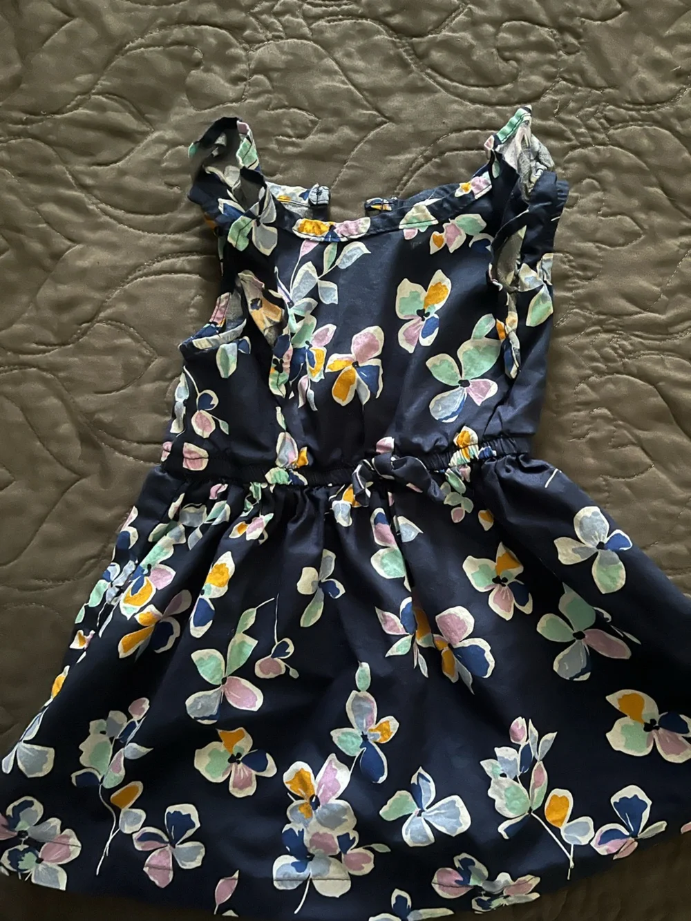 Girls Navy Floral Ruffle Strap Dress